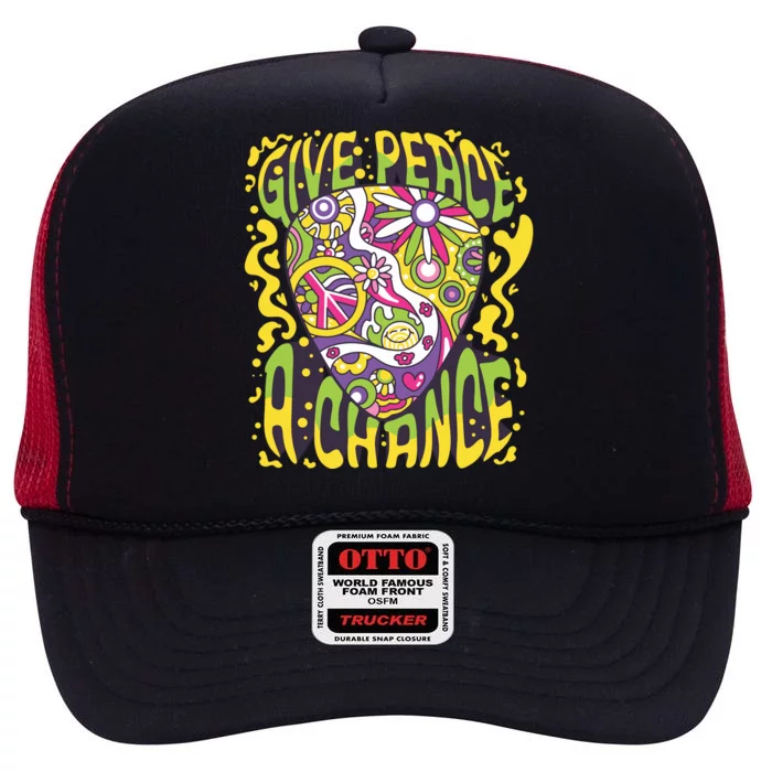 Give Peace A Chance Hippie Guitar Pick High Crown Mesh Trucker Hat