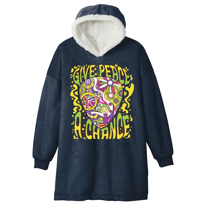 Give Peace A Chance Hippie Guitar Pick Hooded Wearable Blanket