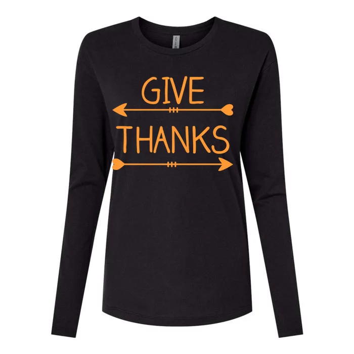 Give Thanks Arrows Heart Thanksgiving Womens Cotton Relaxed Long Sleeve T-Shirt