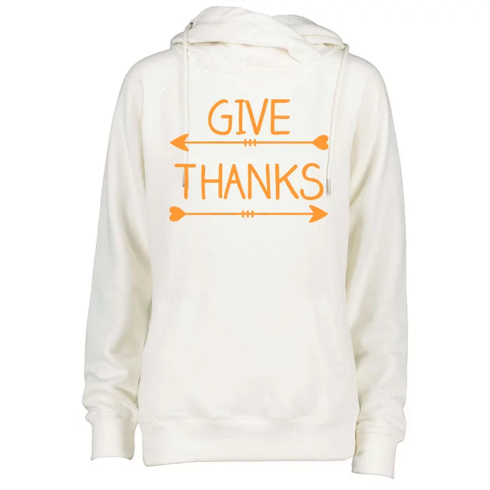 Give Thanks Arrows Heart Thanksgiving Womens Funnel Neck Pullover Hood