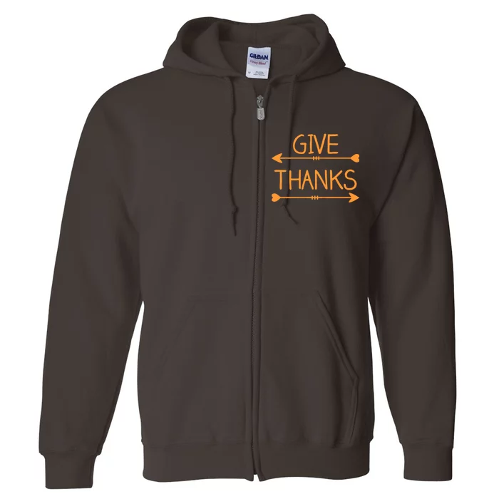 Give Thanks Arrows Heart Thanksgiving Full Zip Hoodie