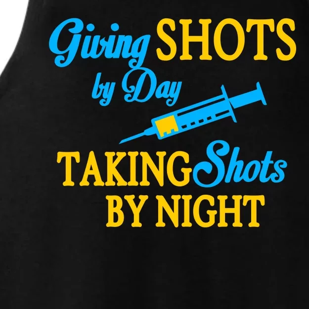 Givings Shots By Day and Taking Shots By Night Nurse Ladies Tri-Blend Wicking Tank