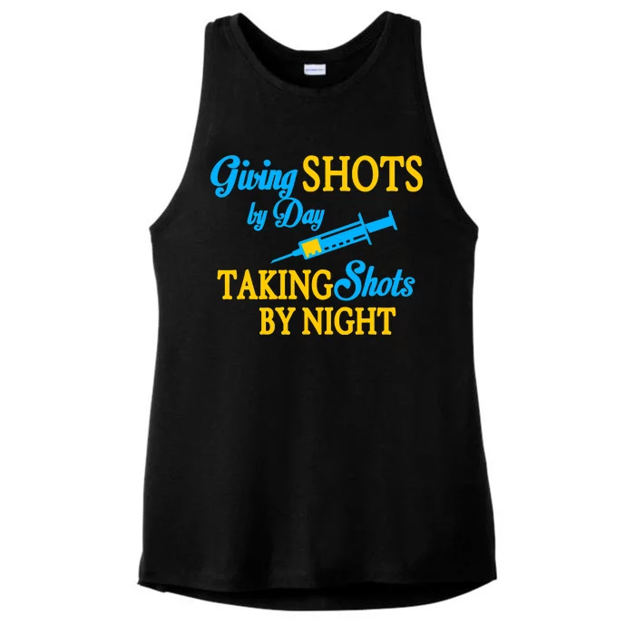 Givings Shots By Day and Taking Shots By Night Nurse Ladies Tri-Blend Wicking Tank