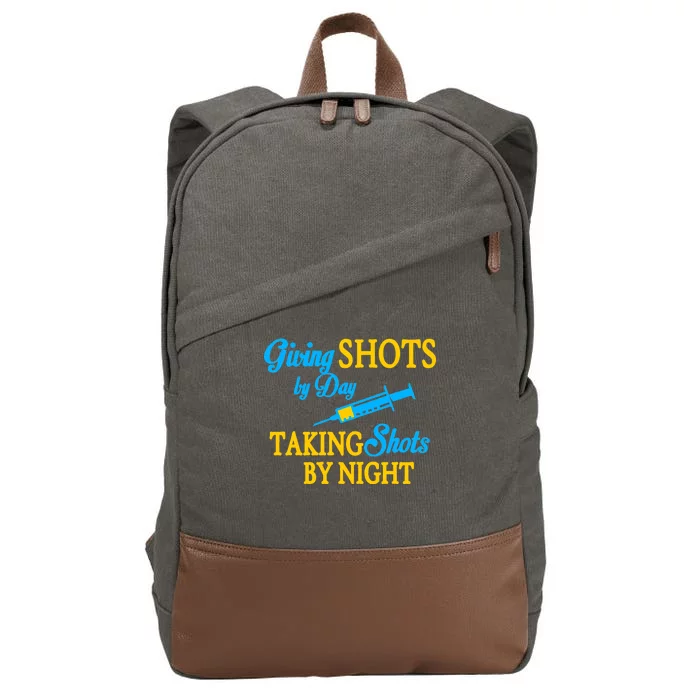 Givings Shots By Day and Taking Shots By Night Nurse Cotton Canvas Backpack