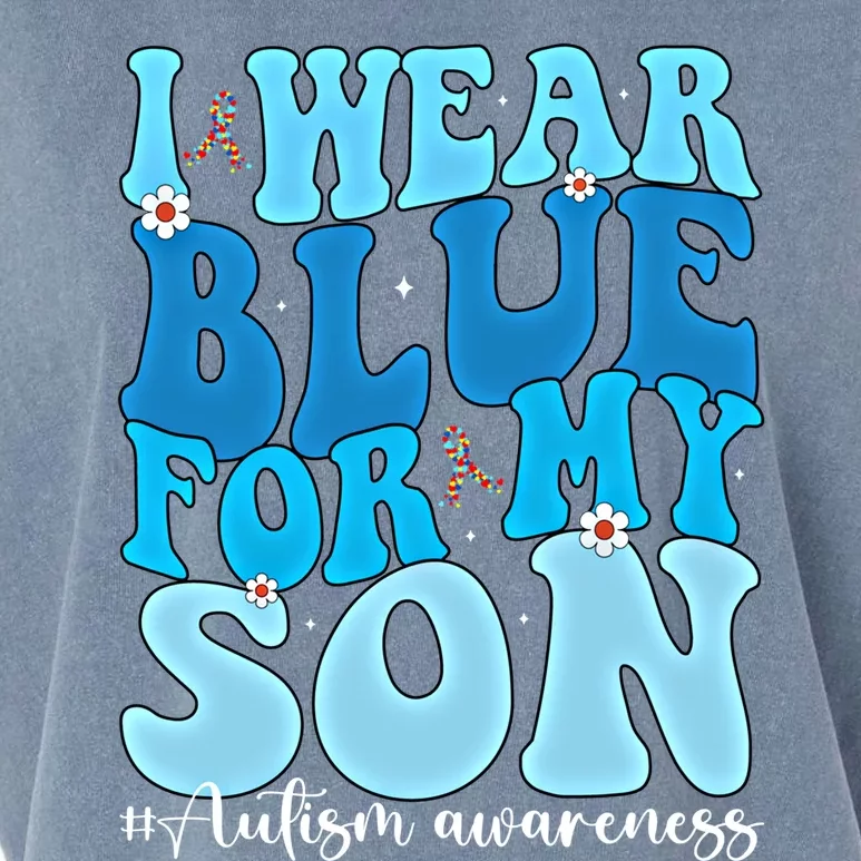 Groovy I Wear Blue For My Son Autism Awareness Mama Son Gift Garment-Dyed Women's Muscle Tee