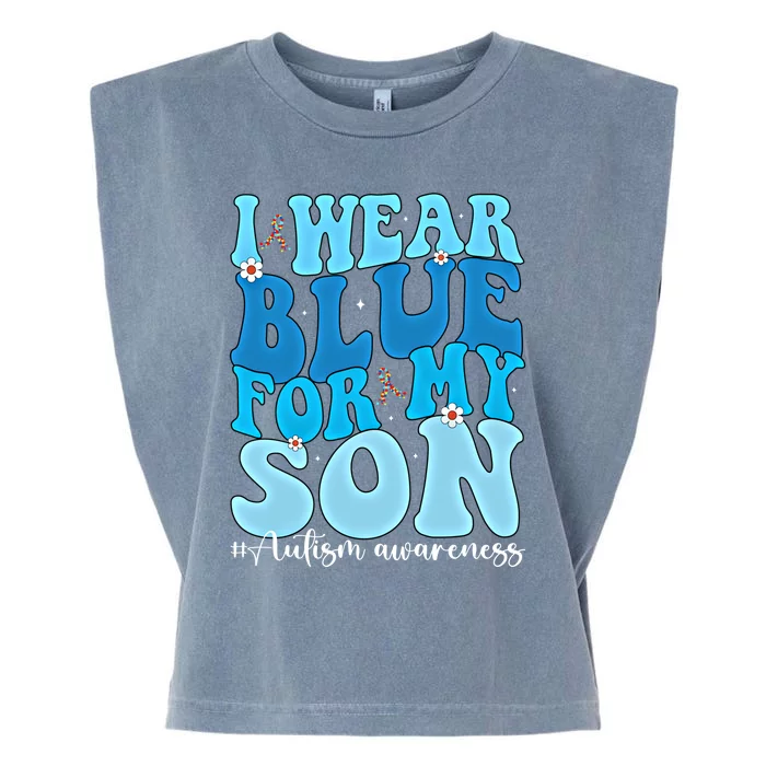 Groovy I Wear Blue For My Son Autism Awareness Mama Son Gift Garment-Dyed Women's Muscle Tee