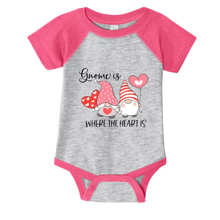 Gnome Is Where The Heart Is Gift For Valentine Day Infant Baby Jersey Bodysuit