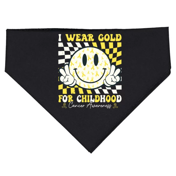 Groovy I Wear Gold For Childhood Cancer Awareness Ribbon USA-Made Doggie Bandana