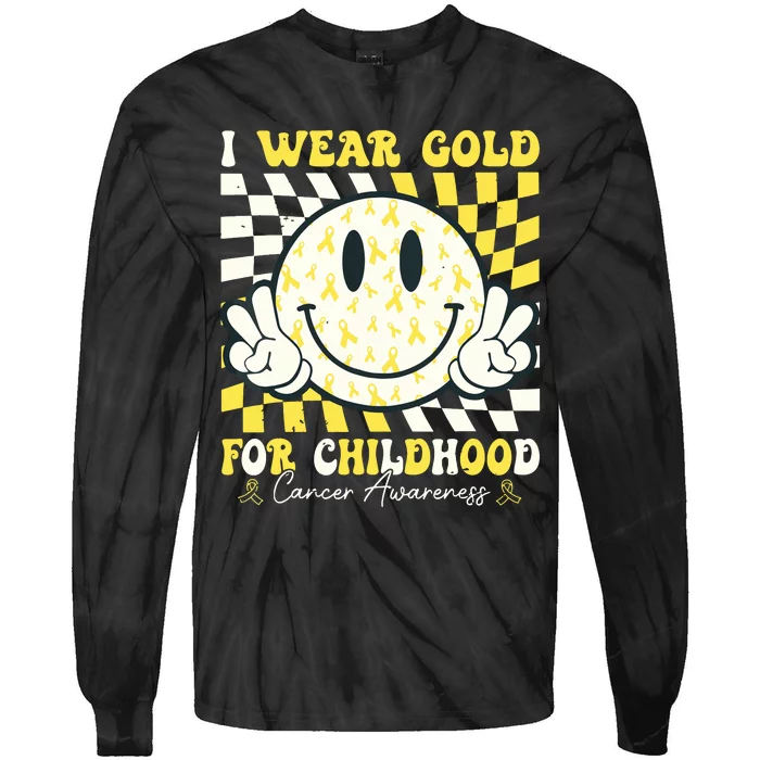 Groovy I Wear Gold For Childhood Cancer Awareness Ribbon Tie-Dye Long Sleeve Shirt