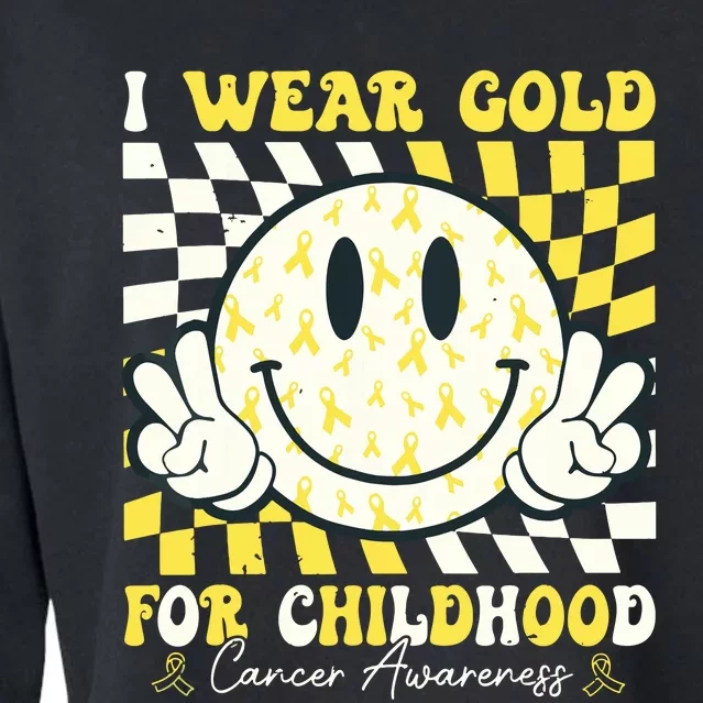 Groovy I Wear Gold For Childhood Cancer Awareness Ribbon Cropped Pullover Crew