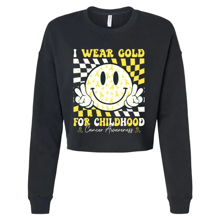 Groovy I Wear Gold For Childhood Cancer Awareness Ribbon Cropped Pullover Crew