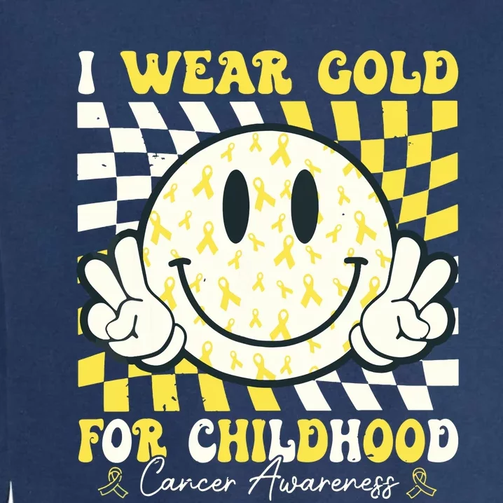 Groovy I Wear Gold For Childhood Cancer Awareness Ribbon Garment-Dyed Sweatshirt