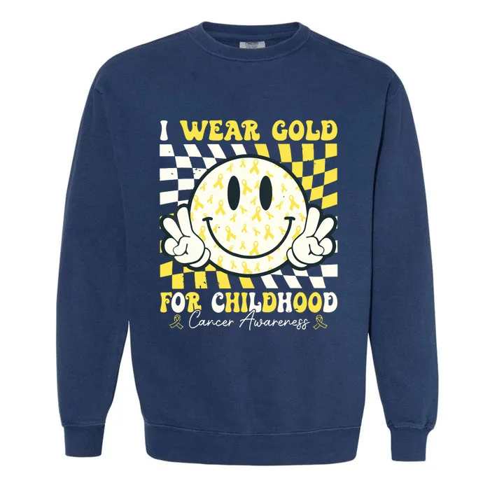 Groovy I Wear Gold For Childhood Cancer Awareness Ribbon Garment-Dyed Sweatshirt