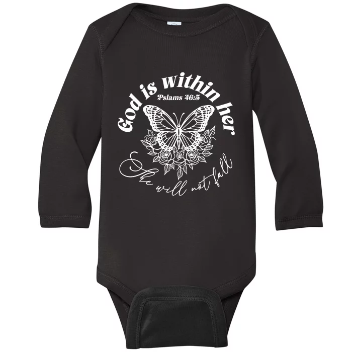 God Is Within Her She Will Not Fall Baby Long Sleeve Bodysuit