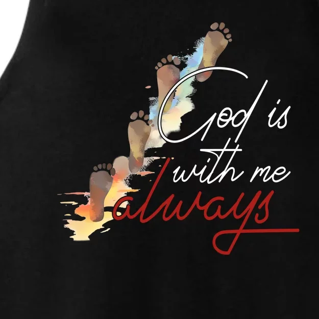 God Is With Me Always Footsteps Ladies Tri-Blend Wicking Tank