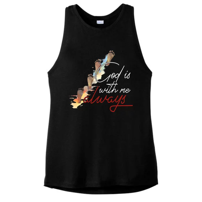 God Is With Me Always Footsteps Ladies Tri-Blend Wicking Tank