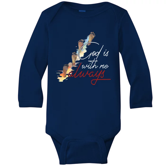 God Is With Me Always Footsteps Baby Long Sleeve Bodysuit