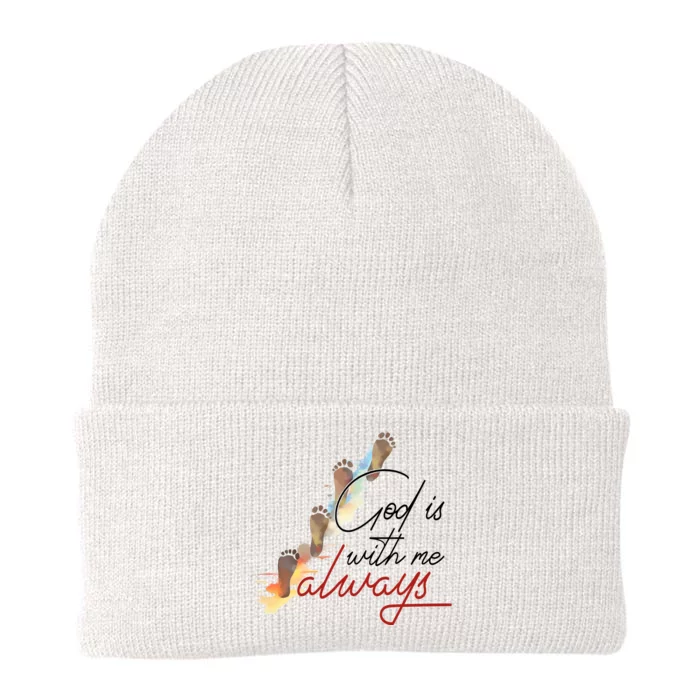 God Is With Me Always Footsteps Knit Cap Winter Beanie