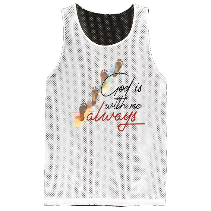 God Is With Me Always Footsteps Mesh Reversible Basketball Jersey Tank