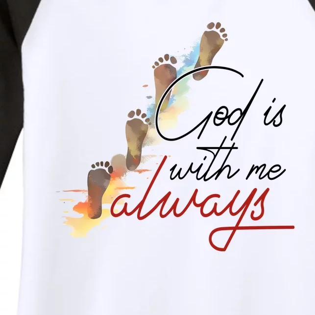 God Is With Me Always Footsteps Women's Tri-Blend 3/4-Sleeve Raglan Shirt