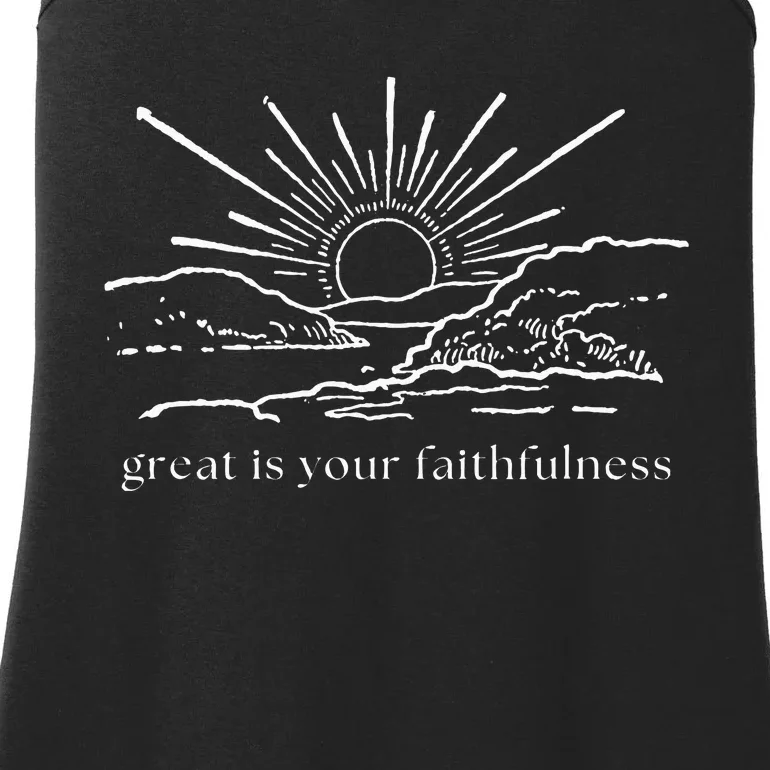 Great Is Your Faithfulness Christian Bible Verse Sun Jesus Ladies Essential Tank