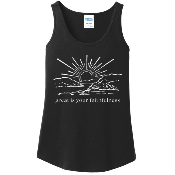 Great Is Your Faithfulness Christian Bible Verse Sun Jesus Ladies Essential Tank