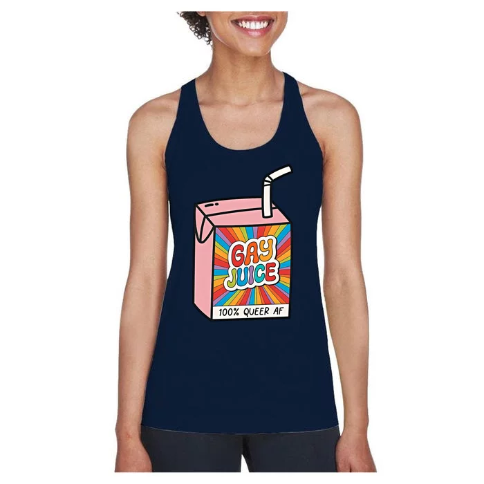 Gay Juice 100% Queer AF Queer Pride Awareness Queer Future Pride Month Women's Racerback Tank