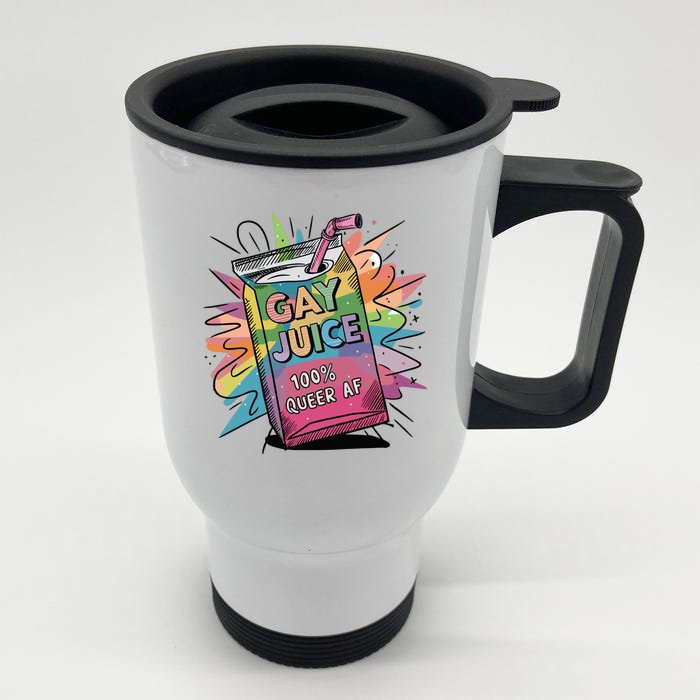 Gay Juice 100% Queer Af Fun Pride Front & Back Stainless Steel Travel Mug