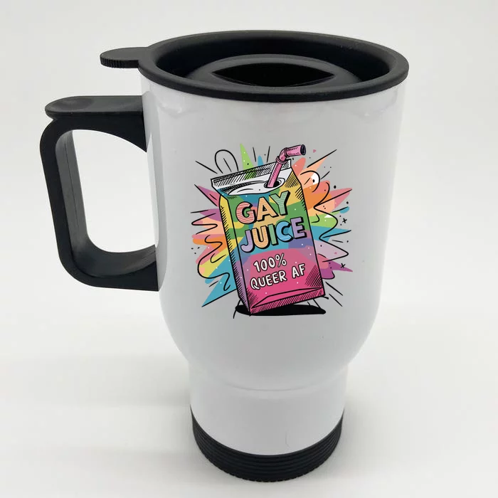 Gay Juice 100% Queer Af Fun Pride Front & Back Stainless Steel Travel Mug