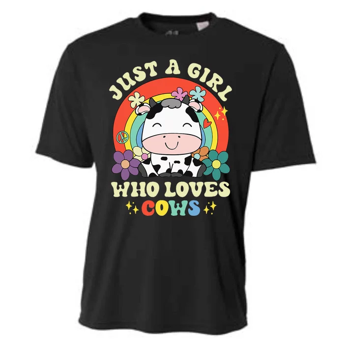 Groovy Just A Girl Who Loves Cows Rainbow Cow Lovers Cooling Performance Crew T-Shirt