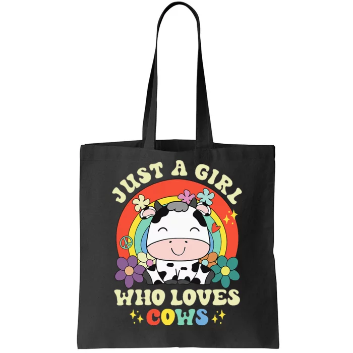 Groovy Just A Girl Who Loves Cows Rainbow Cow Lovers Tote Bag