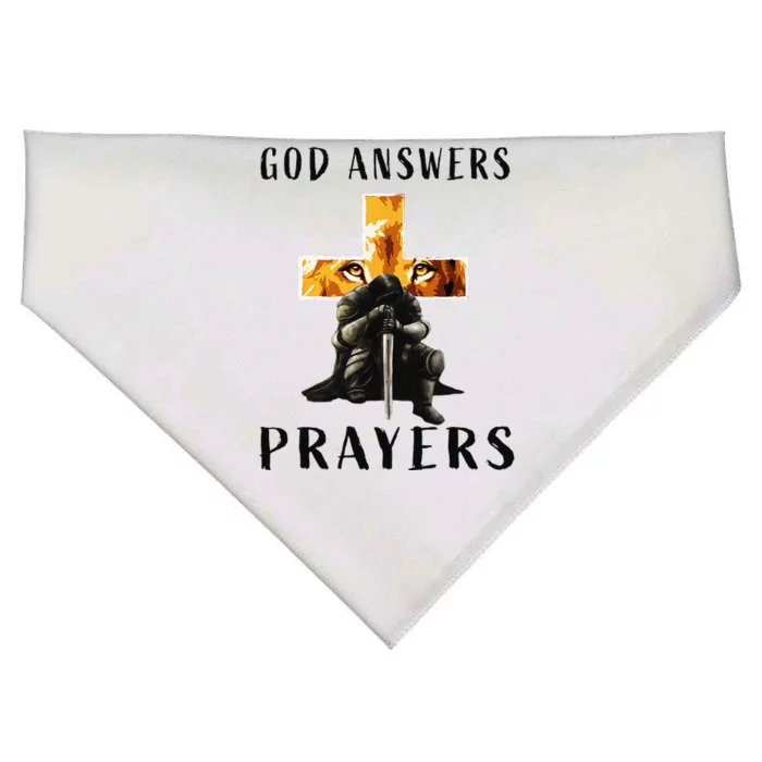 God Jesus Answers Prayers Warrior Christian Lion Graphic USA-Made Doggie Bandana