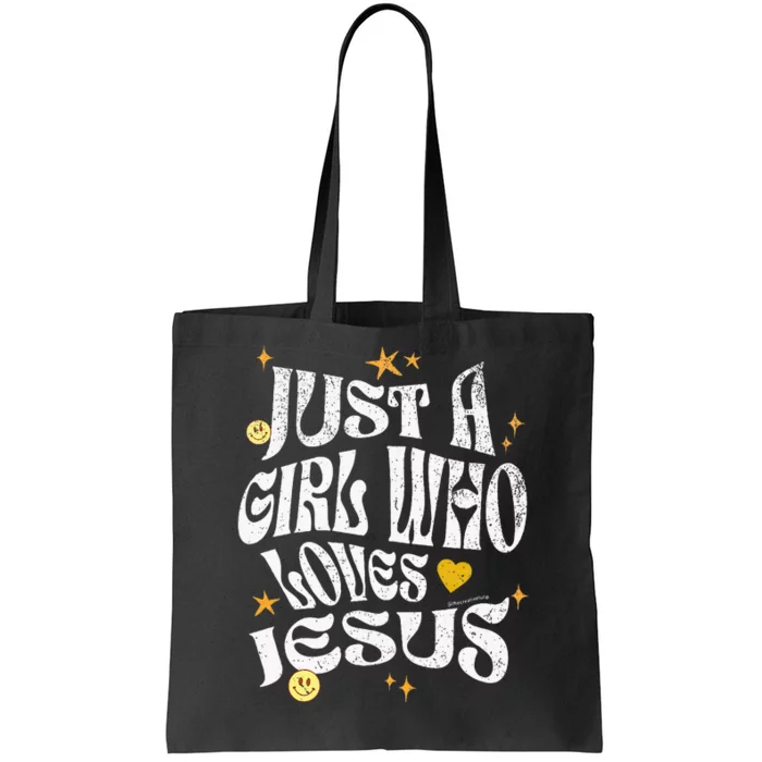 Groovy Just a Who Loves Jesus Cute Christian Faith Tote Bag