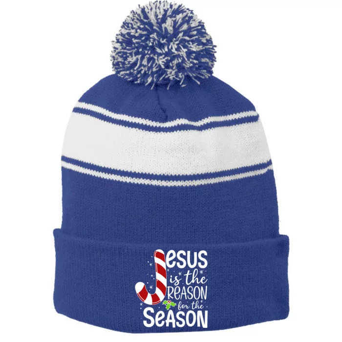 God Jesus Christ Is Reason For The Christmas Season Holiday Gift Stripe Pom Pom Beanie