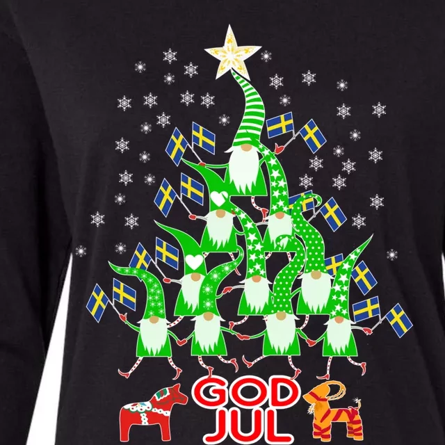 God Jul Christmas Tree Tomte Nisse Dala Horse Julbok Flags Gift Womens Cotton Relaxed Long Sleeve T-Shirt