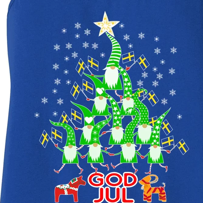 God Jul Christmas Tree Tomte Nisse Dala Horse Julbok Flags Gift Women's Racerback Tank