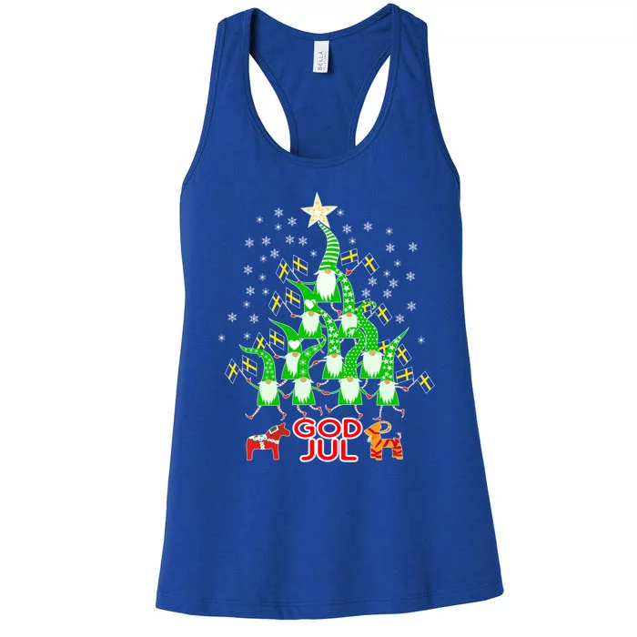 God Jul Christmas Tree Tomte Nisse Dala Horse Julbok Flags Gift Women's Racerback Tank