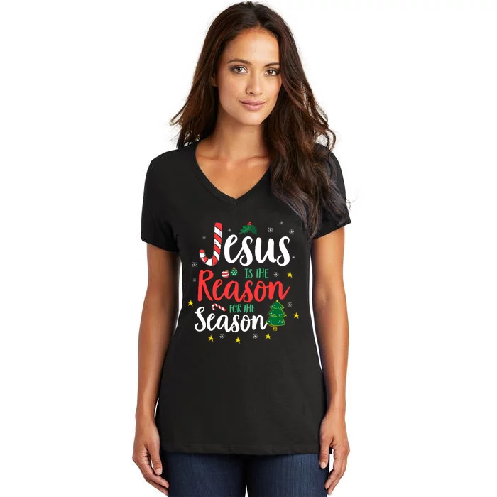 God Jesus Christ Is Reason For The Christmas Season Holiday Women's V-Neck T-Shirt