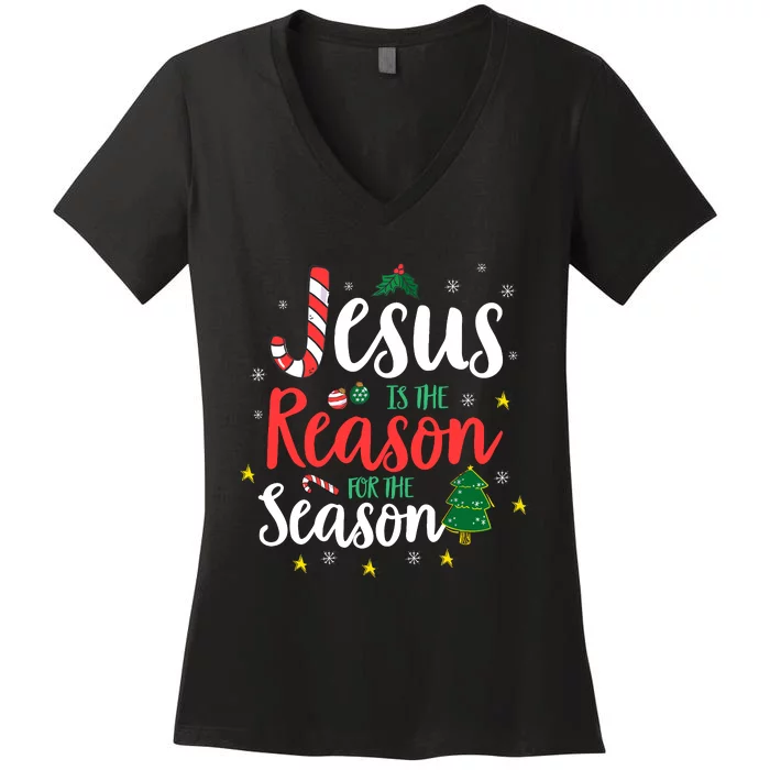 God Jesus Christ Is Reason For The Christmas Season Holiday Women's V-Neck T-Shirt