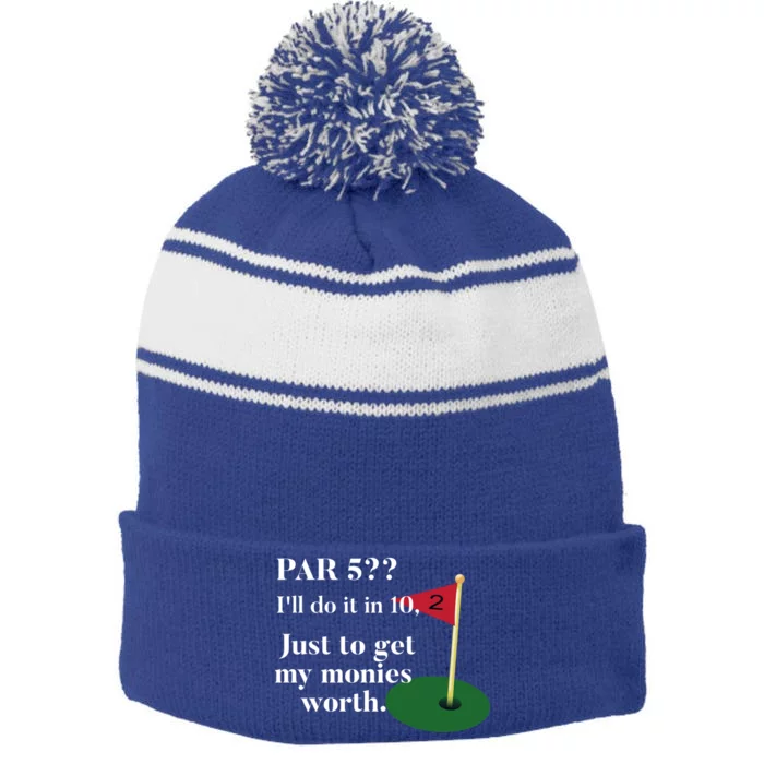 Golfer Jokes Dad's Golf Tee Golfing Humor Funny Golf Great Gift Stripe Pom Pom Beanie