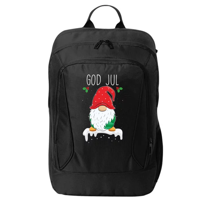 God Jul Funny Holiday Gnome Swedish Tomte Gnome Scandinavian Gift City Backpack