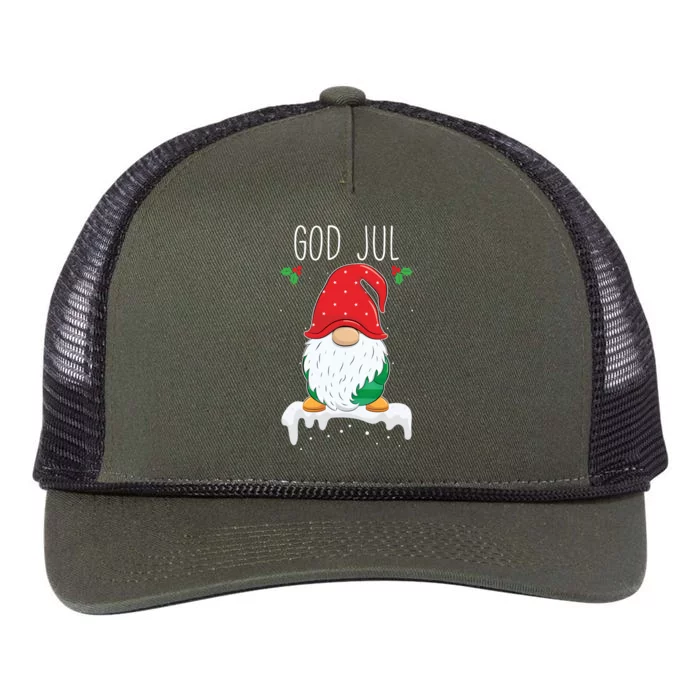 God Jul Funny Holiday Gnome Swedish Tomte Gnome Scandinavian Gift Retro Rope Trucker Hat Cap