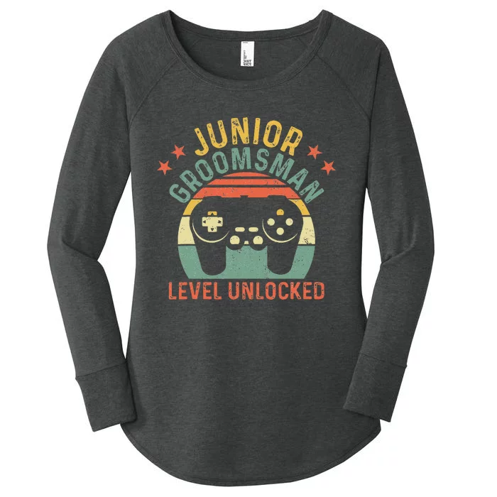 Gamer Junior Groomsman Level Unlocked Video Gaming Wedding Women's Perfect Tri Tunic Long Sleeve Shirt