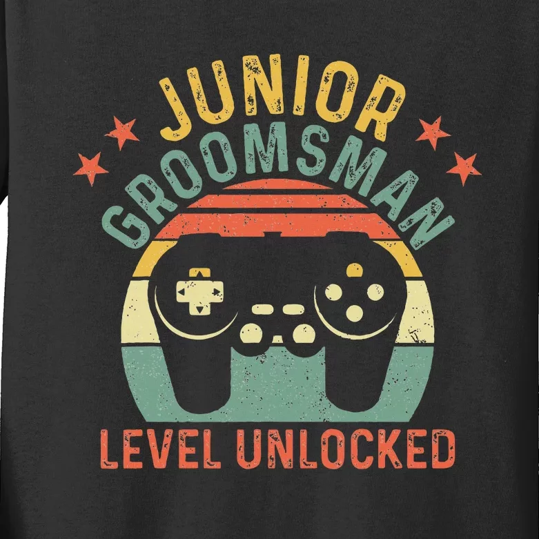 Gamer Junior Groomsman Level Unlocked Video Gaming Wedding Kids Long Sleeve Shirt