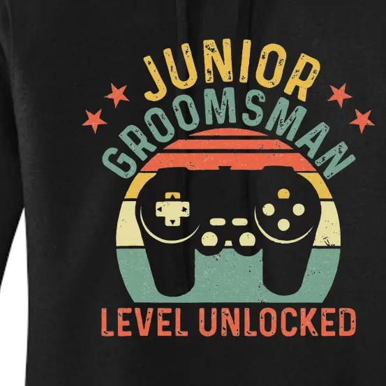 Gamer Junior Groomsman Level Unlocked Video Gaming Wedding Women's Pullover Hoodie