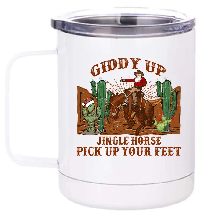 Giddyup Jingle Horse Pick Up Your Feet Cow Santa Xmas Gift Front & Back 12oz Stainless Steel Tumbler Cup