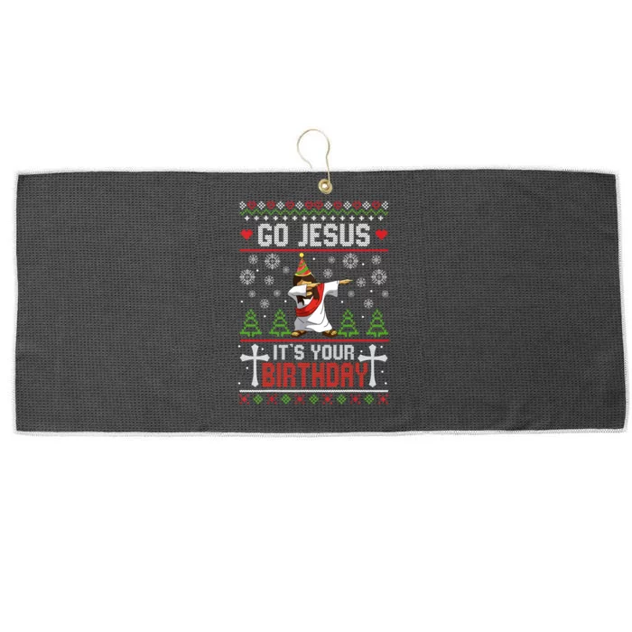 Go Jesus ItS Your Birthday Ugly Christmas Sweater Funny Large Microfiber Waffle Golf Towel