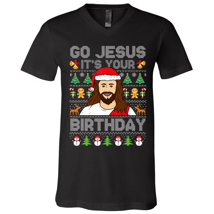 Go Jesus It's Your Birthday Ugly Christmas Sweater Funny V-Neck T-Shirt