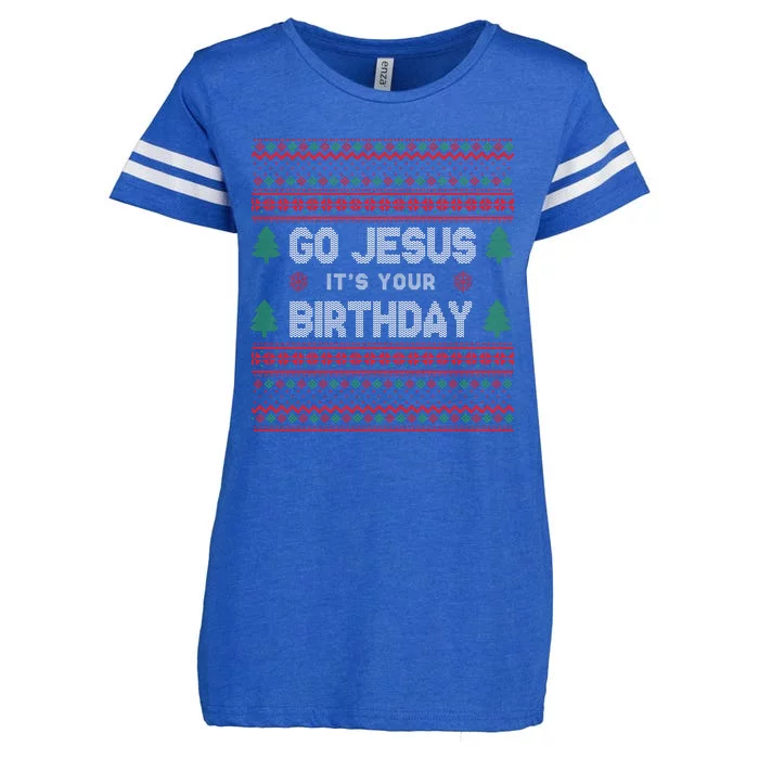 Go Jesus It's Your Birthday Ugly Christmas Enza Ladies Jersey Football T-Shirt