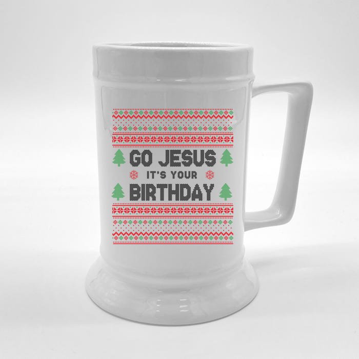 Go Jesus It's Your Birthday Ugly Christmas Front & Back Beer Stein